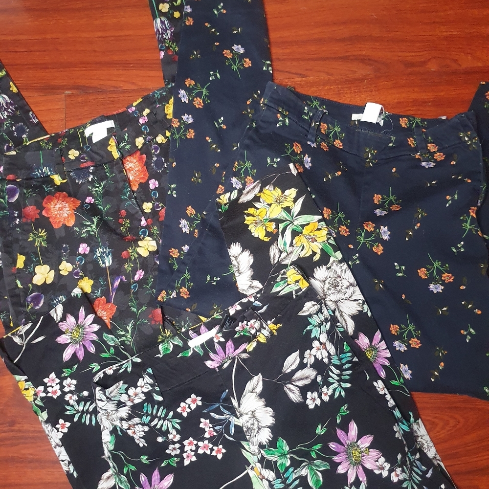 H & M women work Chino Slacks floral design 3CT sz 6